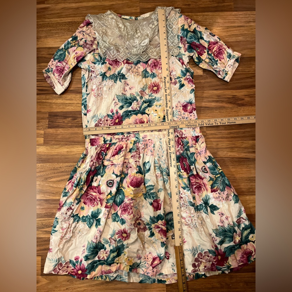 Vintage 70’s Floral Dress Vintage 70s Lace Dress Vintage Drop Waist Dress Cotton - Picture 8 of 15